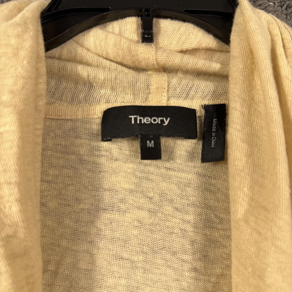 Theory Cardigan Sweater Womens Medium Beige Liene Long Open Minimal Quiet Luxury